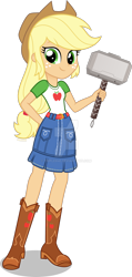 Size: 1024x2149 | Tagged: safe, artist:triple84e, imported from derpibooru, applejack, human, equestria girls, female, hammer, mjölnir, simple background, solo, transparent background, war hammer