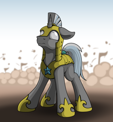 Size: 1780x1920 | Tagged: safe, artist:ohemo, imported from derpibooru, pony, unicorn, atg 2018, looking up, male, nervous, newbie artist training grounds, oh crap, pinpoint eyes, royal guard, solo, stallion, unicorn royal guard