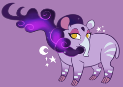 Size: 1420x1010 | Tagged: safe, artist:nonameorous, imported from derpibooru, them's fightin' herds, cloven hooves, community related, looking at you, moon, nidra (tfh), purple background, simple background, smiling, solo, standing, stars, stripes, tapir, that was fast