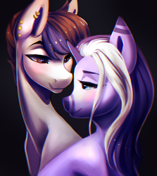 Size: 4000x4494 | Tagged: safe, artist:minckies, imported from derpibooru, oc, oc only, earth pony, pony, unicorn, bust, duo, ear piercing, earring, earth pony oc, female, horn, jewelry, mare, piercing, unicorn oc