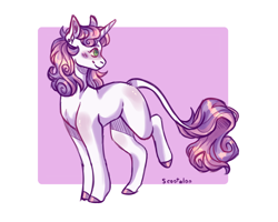 Size: 2048x1638 | Tagged: safe, artist:ask-trans-scoots, imported from derpibooru, sweetie belle, pony, unicorn, abstract background, blushing, female, looking offscreen, older, older sweetie belle, smiling, solo