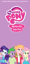 Size: 1080x2280 | Tagged: safe, artist:edy_january, artist:georgegarza01, artist:starryshineviolet, edit, imported from derpibooru, big macintosh, fluttershy, rarity, spike, human, series:romantic and jackass, series:romantic stories, series:sparity, equestria girls, equestria girls series, female, fluttermac, geode of fauna, geode of shielding, human spike, humanized, link in description, logo, logo edit, magical geodes, male, purple background, shipping, simple background, sparity, straight, vector used, wallpaper, wallpaper mobile version