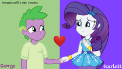 Size: 1920x1080 | Tagged: safe, artist:edy_january, artist:georgegarza01, imported from derpibooru, rarity, spike, human, series:romantic stories, series:sparity, equestria girls, equestria girls series, blue background, duo, female, geode of shielding, green background, link in description, love, magical geodes, male, romance, romantic, shipping, simple background, sparity, straight, wallpaper