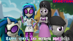 Size: 3840x2160 | Tagged: safe, artist:optimussparkle, imported from derpibooru, dj pon-3, octavia melody, vinyl scratch, earth pony, pony, unicorn, equestria girls, 3d, headphones, source filmmaker