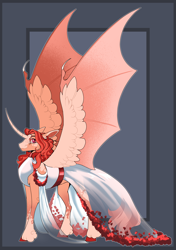 Size: 3245x4600 | Tagged: safe, artist:parrpitched, imported from derpibooru, oc, oc only, oc:queen heartimis, alicorn, bat pony, bat pony alicorn, pony, bat wings, clothes, dress, fireheart76's latex suit design, horn, latex, latex dress, prisoners of the moon, reference sheet, rubber, rubber dress, solo, wings