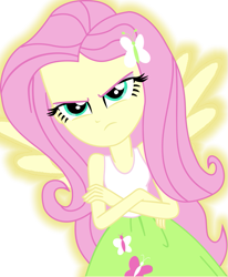 Size: 845x1024 | Tagged: safe, alternate version, artist:smbros, imported from derpibooru, fluttershy, human, equestria girls, crossed arms, glowing, humanized, simple background, solo, transparent background, winged humanization, wings