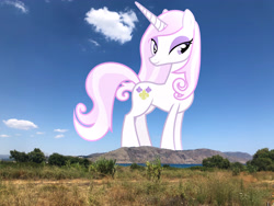 Size: 4032x3024 | Tagged: safe, artist:90sigma, edit, editor:jaredking779, imported from derpibooru, fleur-de-lis, pony, unicorn, female, giant pony, giant unicorn, giantess, high res, highrise ponies, irl, macro, mare, mega giant, mountain, mountain range, photo, ponies in real life, solo