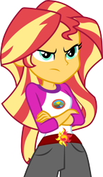 Size: 3000x5123 | Tagged: safe, artist:cloudy glow, imported from derpibooru, sunset shimmer, equestria girls, legend of everfree, .ai available, absurd resolution, camp everfree outfits, clothes, crossed arms, female, high res, shorts, simple background, solo, transparent background, vector