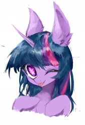 Size: 1382x2048 | Tagged: safe, artist:gq40415378, imported from derpibooru, twilight sparkle, pony, anime style, bust, crossover, female, one eye closed, oshi no ko, simple background, solo, tongue out, white background, wink