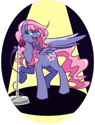 Size: 655x864 | Tagged: safe, artist:otakugal15, imported from derpibooru, starsong, pegasus, pony, female, g3, mare, microphone, raised hoof, solo