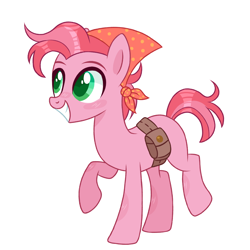 Size: 1280x1280 | Tagged: safe, artist:pinklem0nadepunk, imported from derpibooru, oc, oc only, earth pony, pony, bandana, base used, colored pupils, female, grin, mare, offspring, outline, parent:big macintosh, parent:pinkie pie, parents:pinkiemac, simple background, smiling, solo, sparkles, toolbelt, transparent background, white outline