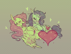 Size: 1072x824 | Tagged: safe, artist:burgeredagent, imported from derpibooru, fluttershy, rarity, pegasus, pony, unicorn, colored hooves, duo, female, flarity, heart, lesbian, shipping