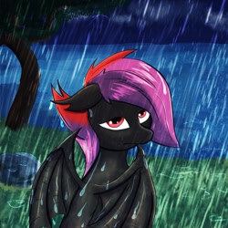 Size: 1200x1200 | Tagged: artist needed, safe, imported from derpibooru, oc, oc:arkunus, dracony, dragon, hybrid, pony, looking at you, male, night, rain, solo, wet