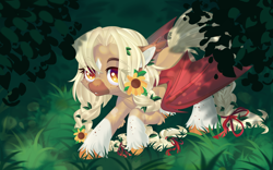 Size: 3200x2000 | Tagged: safe, artist:xvostik, imported from derpibooru, oc, oc only, oc:sunflower honey, bat pony, pony, bow, braid, coat markings, cute, female, flower, flower in hair, freckles, hair bow, looking at you, looking up, looking up at you, mare, pomy, socks (coat markings), solo, tail, tail bow, unshorn fetlocks