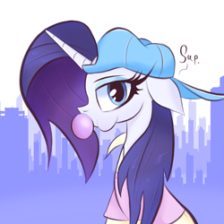 Size: 2048x2048 | Tagged: safe, artist:thebigstuff898, imported from derpibooru, rarity, pony, unicorn, alternate hairstyle, bubblegum, disguise, female, food, gum, plainity, solo