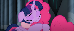 Size: 1597x671 | Tagged: safe, imported from derpibooru, screencap, pinkie pie, twilight sparkle, alicorn, earth pony, pony, my little pony: the movie, 2017, cute, daaaaaaaaaaaw, diapinkes, duo, duo female, eyes closed, female, floppy ears, forgiveness, g4, hug, mare, reconciliation, twiabetes, twilight sparkle (alicorn)