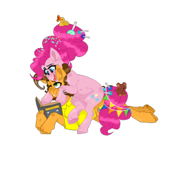Size: 750x750 | Tagged: safe, artist:kamokpushok, imported from derpibooru, cheese sandwich, pinkie pie, earth pony, pony, book, cheesepie, commission, cuddling, female, looking at each other, looking at someone, love, male, married couple, older, older cheese sandwich, older pinkie pie, shipping, straight, ych result, your character here