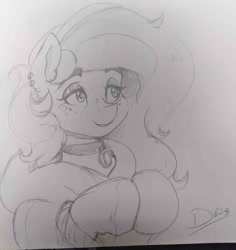 Size: 1480x1568 | Tagged: safe, artist:thelunarmoon, imported from derpibooru, oc, oc only, oc:pencil test, earth pony, pony, female, freckles, lidded eyes, mare, solo, traditional art