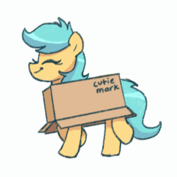 Size: 300x300 | Tagged: safe, artist:plunger, imported from derpibooru, oc, oc only, oc:boxfilly, pegasus, pony, animated, box, cute, eyes closed, female, filly, foal, gif, ocbetes, pegasus oc, pony in a box, simple background, smiling, solo, trotting, white background