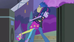 Size: 3072x1727 | Tagged: safe, imported from derpibooru, screencap, flash sentry, twilight sparkle, human, equestria girls, rainbow rocks, clothes, duo, duo male and female, eyes closed, female, frown, high heels, hug, jacket, male, night, rainbow rocks outfit, shoes, smiling