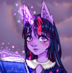 Size: 2576x2600 | Tagged: safe, artist:twivela, imported from derpibooru, twilight sparkle, pony, blushing, book, ear fluff, female, magic, mare, solo, telekinesis