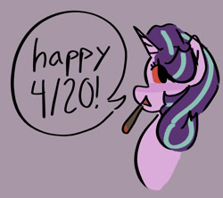 Size: 1134x1005 | Tagged: safe, artist:stanleyiffer, imported from derpibooru, starlight glimmer, pony, unicorn, bust, drugs, marijuana, simple background, solo, text