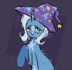 Size: 1704x1670 | Tagged: safe, artist:stanleyiffer, imported from derpibooru, trixie, pony, unicorn, bust, crying, hat, simple background, solo, starry eyes, the sad and depresive trixie, wingding eyes