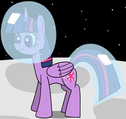 Size: 1424x1341 | Tagged: safe, artist:platinumdrop, imported from derpibooru, twilight sparkle, alicorn, pony, cropped, folded wings, helmet, on the moon, request, solo, space helmet, tail helmet, twilight sparkle (alicorn), wings