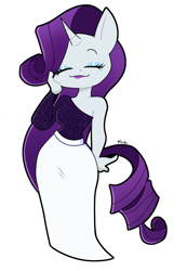 Size: 1596x2309 | Tagged: safe, artist:tysobro, imported from derpibooru, rarity, anthro, unicorn, clothes, curly hair, curly tail, dress, ears, ears up, eyebrows, eyelashes, eyes closed, eyeshadow, female, hand on face, hips, horn, lips, lipstick, long hair, long skirt, long sleeves, makeup, mouth, nostrils, pose, simple background, skirt, sleeveless, solo, tail, unicorn horn, waist, white background, wide hips