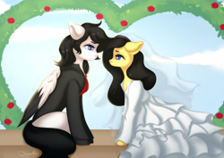 Size: 3508x2480 | Tagged: safe, artist:ottava, imported from derpibooru, oc, oc only, earth pony, pegasus, clothes, dress, female, looking into each others eyes, male, mare, marriage, oc x oc, shipping, stallion, straight, wedding, wedding dress