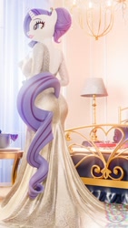 Size: 1080x1920 | Tagged: safe, artist:puppy3d, imported from derpibooru, rarity, anthro, 3d, ass, beautiful, bed, bedroom, blender, blender cycles, butt, clothes, cushion, dress, elegant, lipstick, rearity, smiling, solo, wedding dress