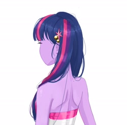 Size: 2048x2007 | Tagged: safe, artist:shagin_, imported from derpibooru, twilight sparkle, human, equestria girls, backless, bare shoulders, female, simple background, sleeveless, solo, strapless, white background