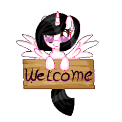 Size: 300x300 | Tagged: safe, artist:angellightyt, imported from derpibooru, oc, oc only, alicorn, pony, alicorn oc, animated, eyelashes, gif, horn, sign, simple background, smiling, solo, spread wings, sunglasses, transparent background, wings
