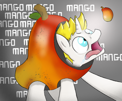 Size: 840x700 | Tagged: artist needed, safe, imported from derpibooru, pony, unicorn, food, mango, meme, solo, text
