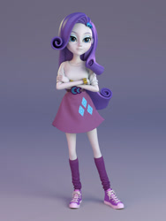 Size: 1920x2560 | Tagged: safe, artist:tsukasa hori, imported from twibooru, rarity, equestria girls, 3d, 3d model, 3d render, belt, blouse, bracelet, clothes, crossed arms, cutie mark, cutie mark on clothes, gradient background, hairclip, image, jewelry, needs more jpeg, socks, tennis shoes