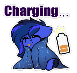 Size: 963x915 | Tagged: safe, artist:rokosmith26, imported from derpibooru, oc, oc only, oc:guard cobalt flash, bat pony, :p, battery, blanket, charging, chest fluff, commission, eyes closed, floppy ears, happy, prisoners of the moon, tongue out, ych result