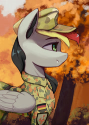 Size: 1416x1977 | Tagged: safe, artist:mrscroup, imported from derpibooru, oc, oc only, oc:anja snow, pegasus, equestria at war mod, autumn, clothes, german, military uniform, pegasus oc, uniform, wings