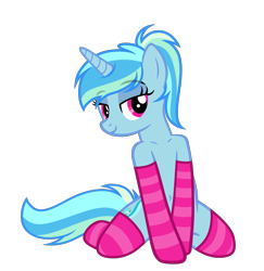 Size: 3491x3592 | Tagged: safe, artist:equestria secret guard, imported from derpibooru, oc, oc only, oc:auroracrystalholly, oc:冬青, pony, unicorn, bedroom eyes, belly button, clothes, collarbone, female, horn, kneeling, looking at you, mare, sexy, shoulder, simple background, socks, striped socks, transparent background, unicorn oc