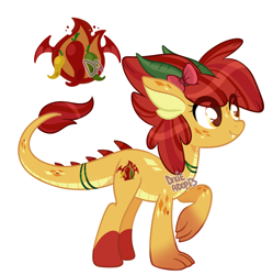 Size: 2000x2008 | Tagged: safe, artist:dixieadopts, imported from derpibooru, oc, oc only, oc:carolina pepper, dracony, dragon, hybrid, pony, female, interspecies offspring, offspring, parent:apple bloom, parent:spike, parents:spikebloom, simple background, solo, transparent background