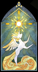 Size: 1280x2402 | Tagged: safe, artist:damayantiarts, imported from derpibooru, princess celestia, alicorn, pony, solo, stained glass