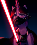Size: 2752x3303 | Tagged: safe, artist:maren, imported from ponybooru, twilight sparkle, pony, unicorn, darth vader, disney, female, glowing, glowing horn, high res, horn, lightsaber, looking at you, mare, sith, star wars, twilight is anakin, unicorn twilight, weapon