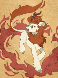 Size: 1620x2160 | Tagged: safe, artist:lendftcn, imported from derpibooru, autumn blaze, kirin, female, fire, looking at you, no pupils, open mouth, open smile, smiling, smiling at you, solo, turned head