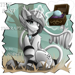 Size: 1100x1100 | Tagged: safe, artist:starcasteclipse, imported from derpibooru, oc, oc only, oc:whiteout, pony, unicorn, fallout equestria, abstract background, female, leonine tail, looking at you, magic, memory orb, simple background, solo, tail, transparent background, tree