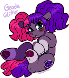 Size: 1718x1931 | Tagged: safe, artist:sexygoatgod, imported from derpibooru, oc, oc only, oc:geode glitter, earth pony, pony, adoptable, blushing, female, frog (hoof), simple background, solo, transparent background, underhoof