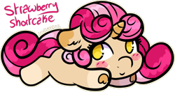 Size: 1260x664 | Tagged: safe, artist:sexygoatgod, imported from derpibooru, oc, oc only, oc:strawberry shortcake, pony, unicorn, adoptable, chibi, female, simple background, solo, transparent background