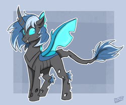 Size: 2480x2081 | Tagged: safe, artist:rutkotka, imported from derpibooru, oc, changeling, hybrid, kirin, blue changeling, sketch, smiling