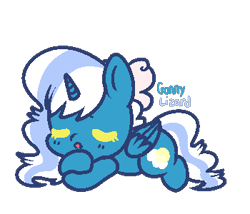 Size: 350x300 | Tagged: safe, artist:gonthelizard, imported from derpibooru, oc, oc only, oc:fleurbelle, alicorn, pony, alicorn oc, bow, chibi, female, hair bow, horn, lying down, mare, prone, simple background, sleeping, solo, transparent background, wings, yellow eyes