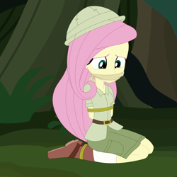 Size: 2000x2000 | Tagged: safe, artist:splendidbondage, imported from derpibooru, fluttershy, human, dance magic, equestria girls, spoiler:eqg specials, arm behind back, bondage, bound and gagged, cloth gag, female, gag, imagine spot, kneeling, rope, rope bondage, solo, tied up