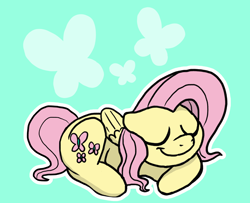 Size: 2040x1656 | Tagged: safe, artist:doodledonutart, imported from derpibooru, fluttershy, pegasus, pony, cute, daaaaaaaaaaaw, floppy ears, green background, outline, shyabetes, simple background, sleeping, smiling, solo, white outline