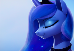 Size: 3200x2240 | Tagged: safe, artist:darbarri, imported from derpibooru, princess luna, alicorn, ai assisted, ai content, bust, eyes closed, generator:stable diffusion, peaceful, portrait, solo, wallpaper